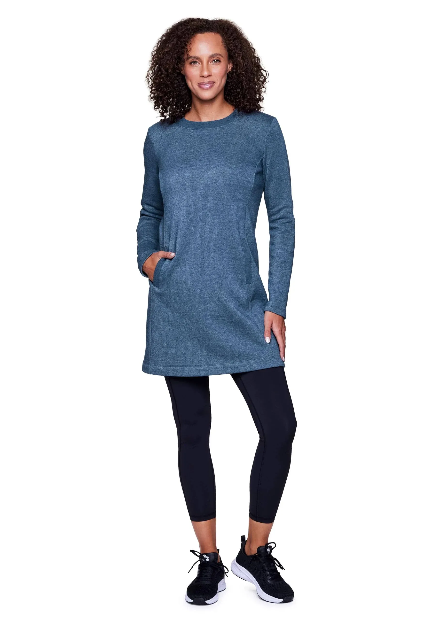 RBX Active Fleece Dress for Women, Breathable Cotton Blend Sweatshirt Dress, Crewneck Fleece Tunic Dress with Pockets