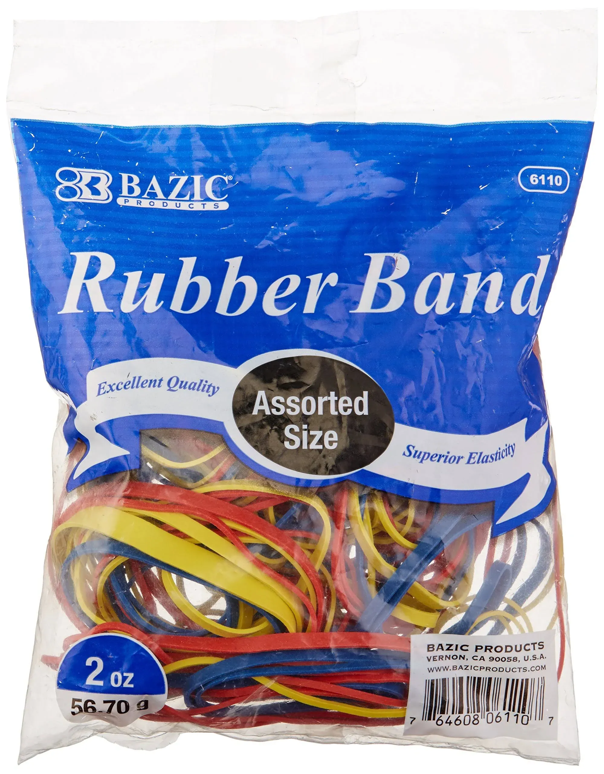 Bazic 2 Oz. 56.70 G Assorted Sizes and Colors Rubber Bands