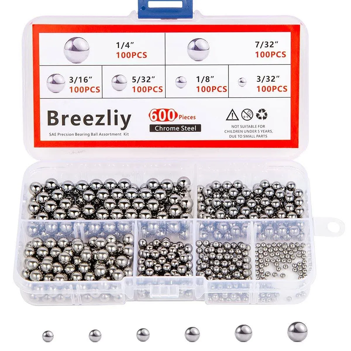 600 Piece Assorted Loose Bicycle Bearing Balls 1/4&#034; 7/32&#034; 3/16&#034; 5/32&#034; 1/8&#034; and 3