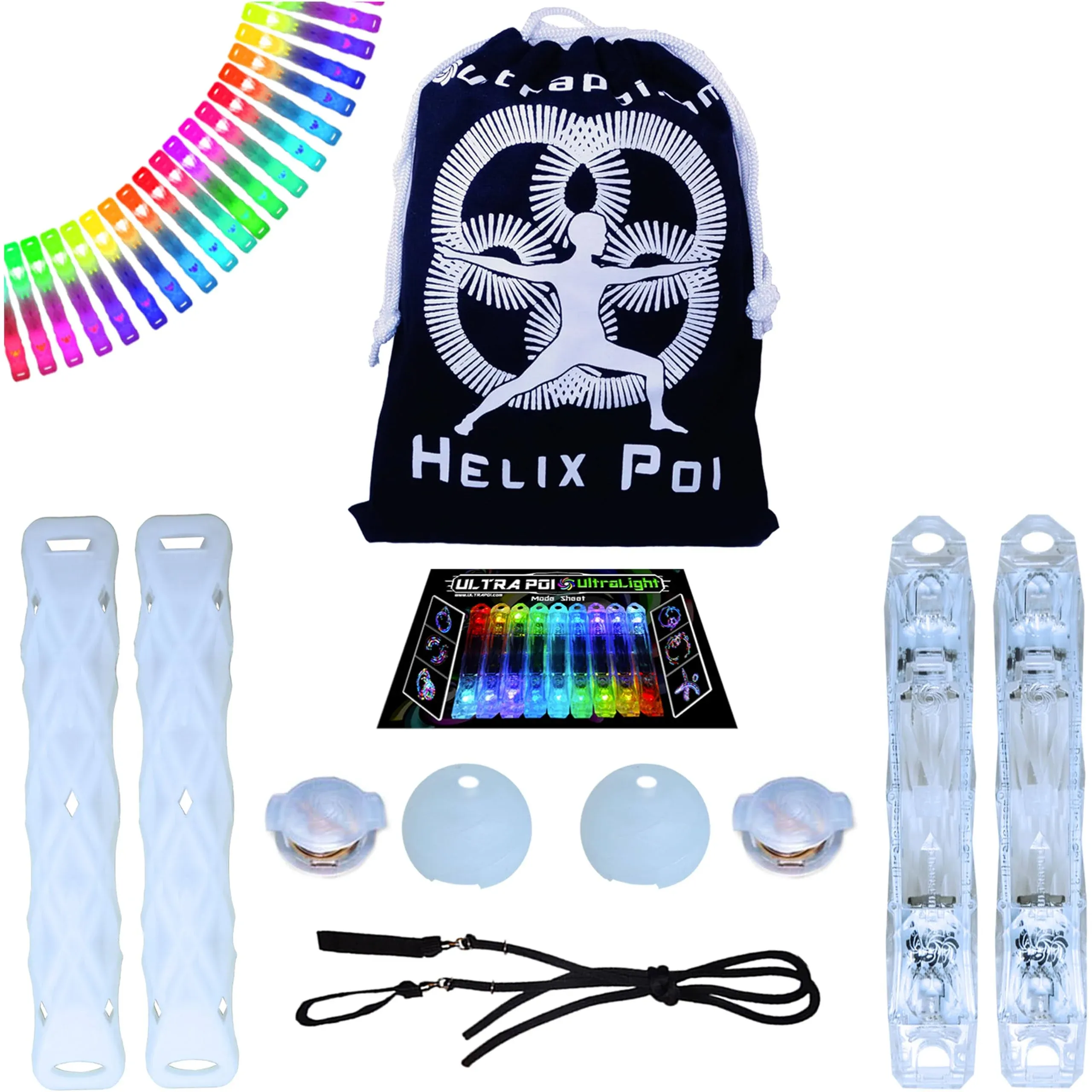 Ultrapoi Helixpoi Set - Helix Poi W/Non LED Knob Handles - 70+ Brilliant Color