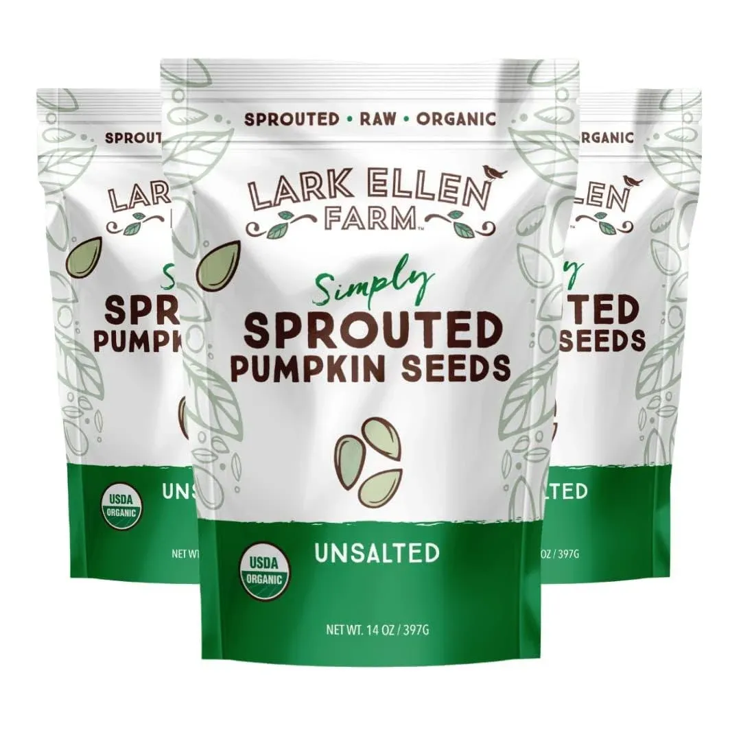 Lark Ellen Farm Sprouted Pumpkin Seeds Unsalted 14 oz USDA Organic Non GMO, Keto