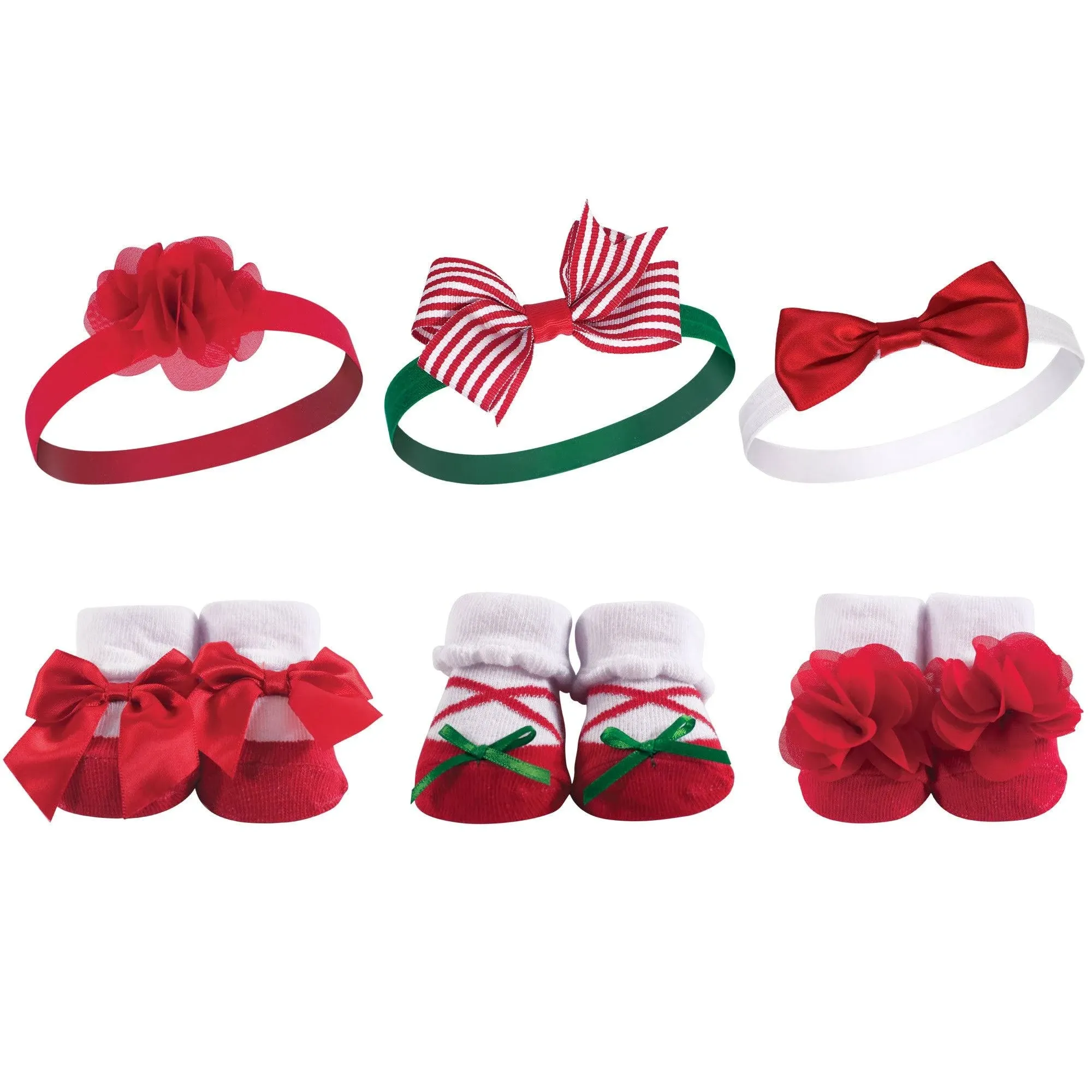 Hudson Baby Headband and Socks Set, Christmas Holly