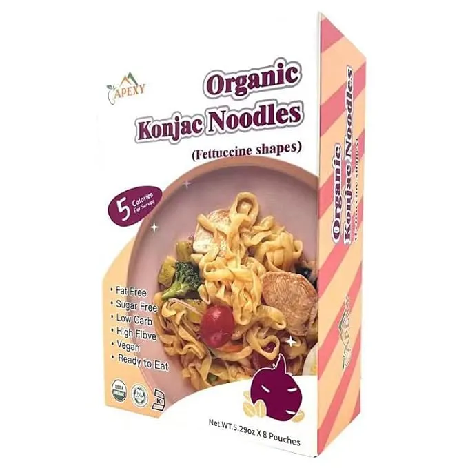 Apexy Organic Shirataki Konjac Noodle 8 Pouches Total 53.6Oz. Low Calorie, Low-C