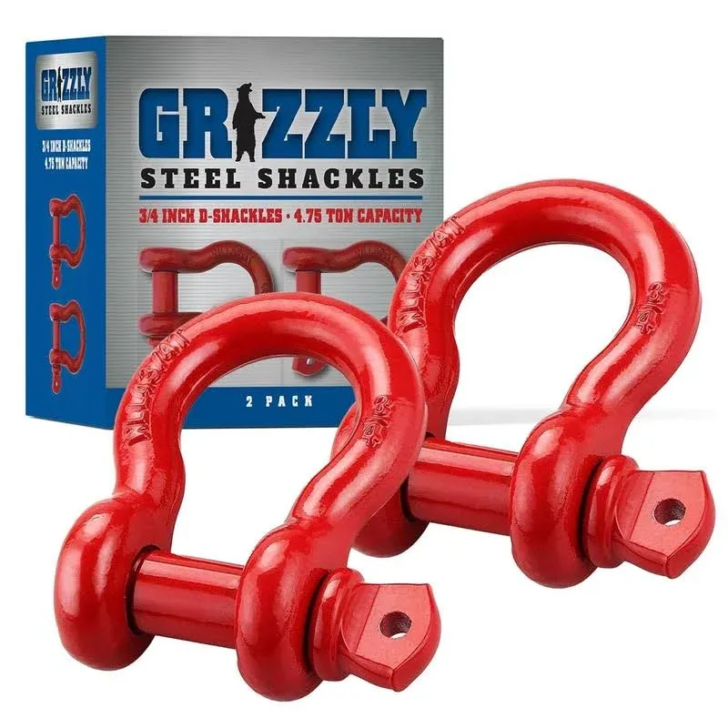 Grizzly D ring 3/4&#034; Steel Shackles 2 pack 4.75 Ton Capacity Red Open Box