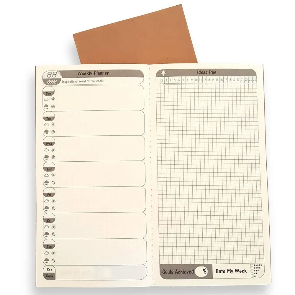 Travelers Notebook Inserts - 2 Pack, 26 Weeks per Book, Free Diary Weekly Planner ...