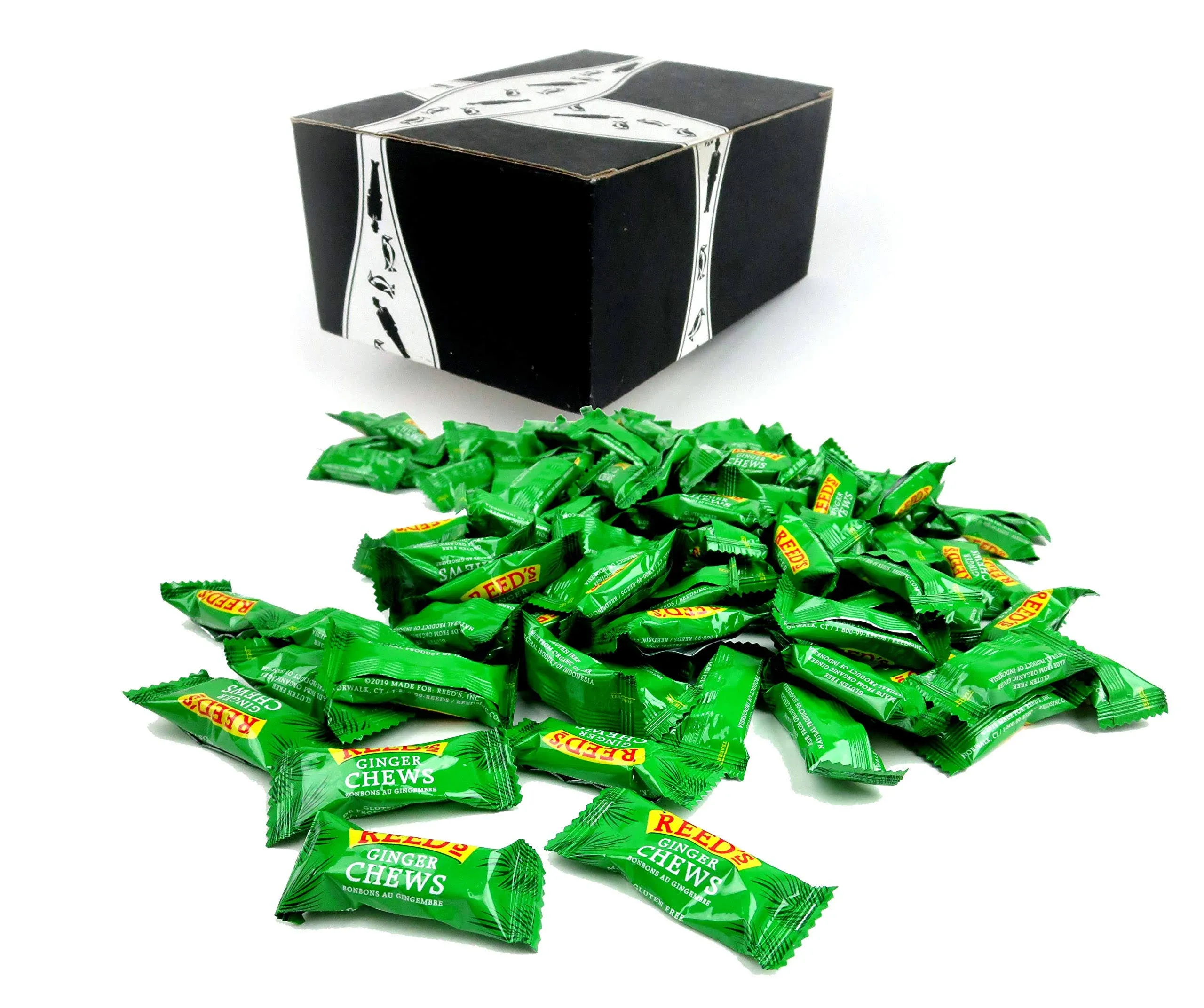 Reed's Original Ginger Candy Chews 2 lb Bag in A Blacktie Box