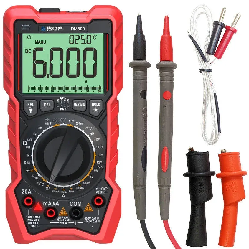 6000 Counts Backlit Manual & Auto Ranging True-RMS Digital Multimeter, Voltage, Current, Resistance, Capacitance, Continuity, Freq., Temperature, NCV