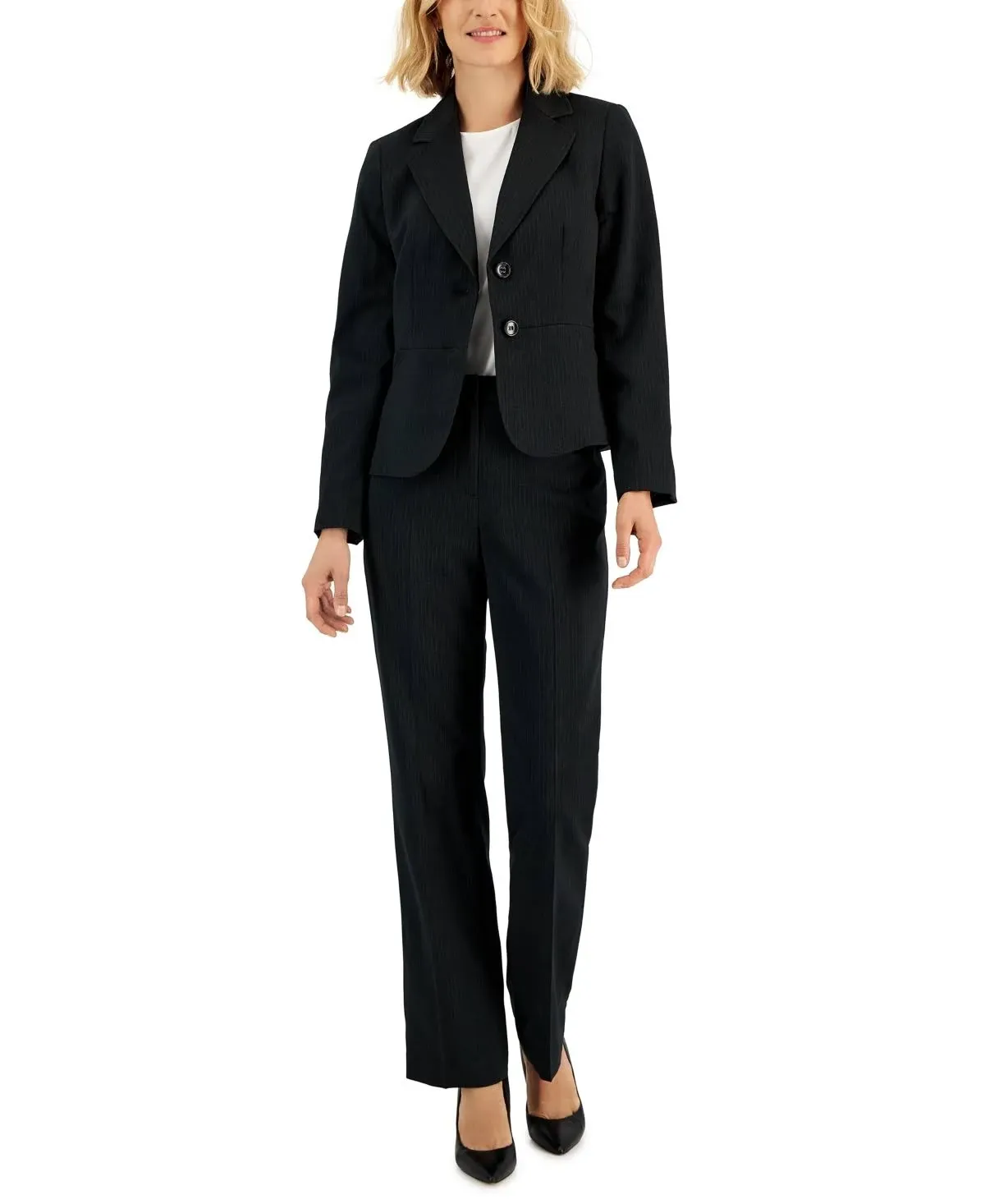 Le Suit Womens Petites 2pc Pant Suit Black 12p