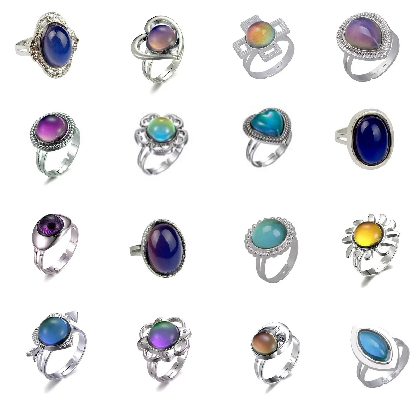 16Pcs Mixed Mood Rings Classic Temperature Change Color Mood Ring 