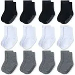 JAKIDAR 12 Pack Baby Socks Cotton Crew Toddler Socks Grips Non Slip Bottom Kids Socks