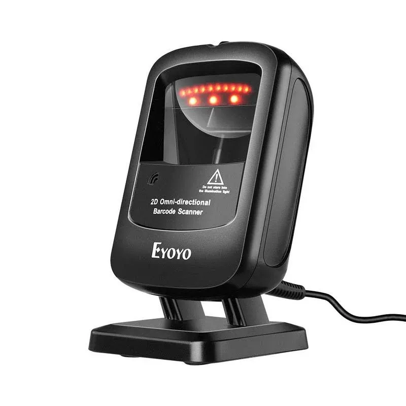 Eyoyo Handsfree 1D 2D Desktop Barcode Scanner, Omnidirectional Wired Desk Scanner with USB Cable, Automatic Image Screen Bar Code Reader for Supermar