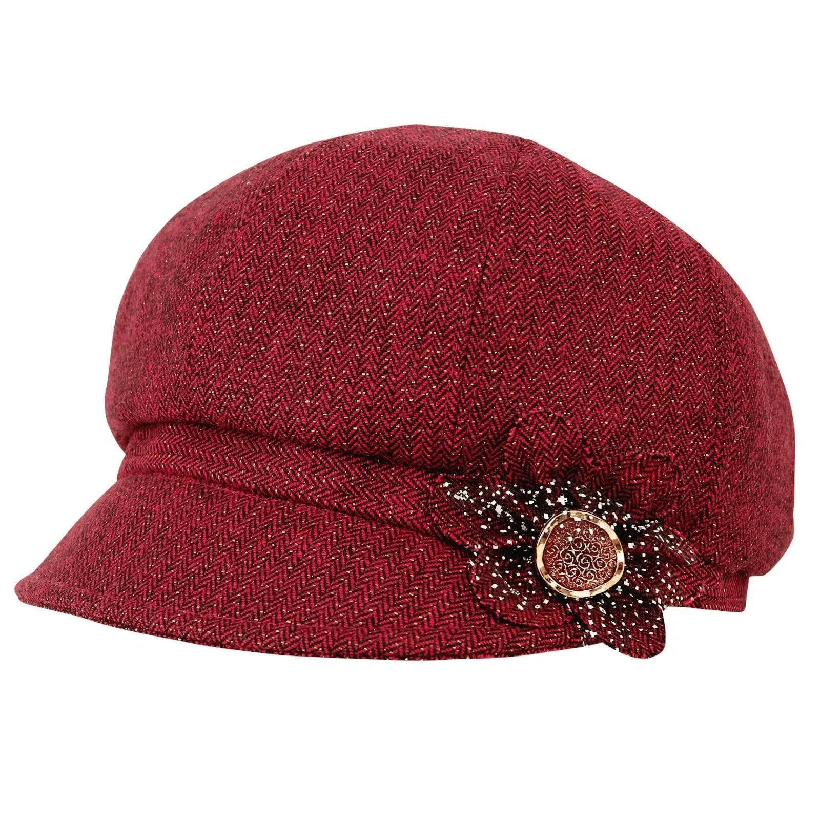 Classic Retro Visor Newsboy Cabbie Cap Beret Hats with Flower Buckle for Woman 