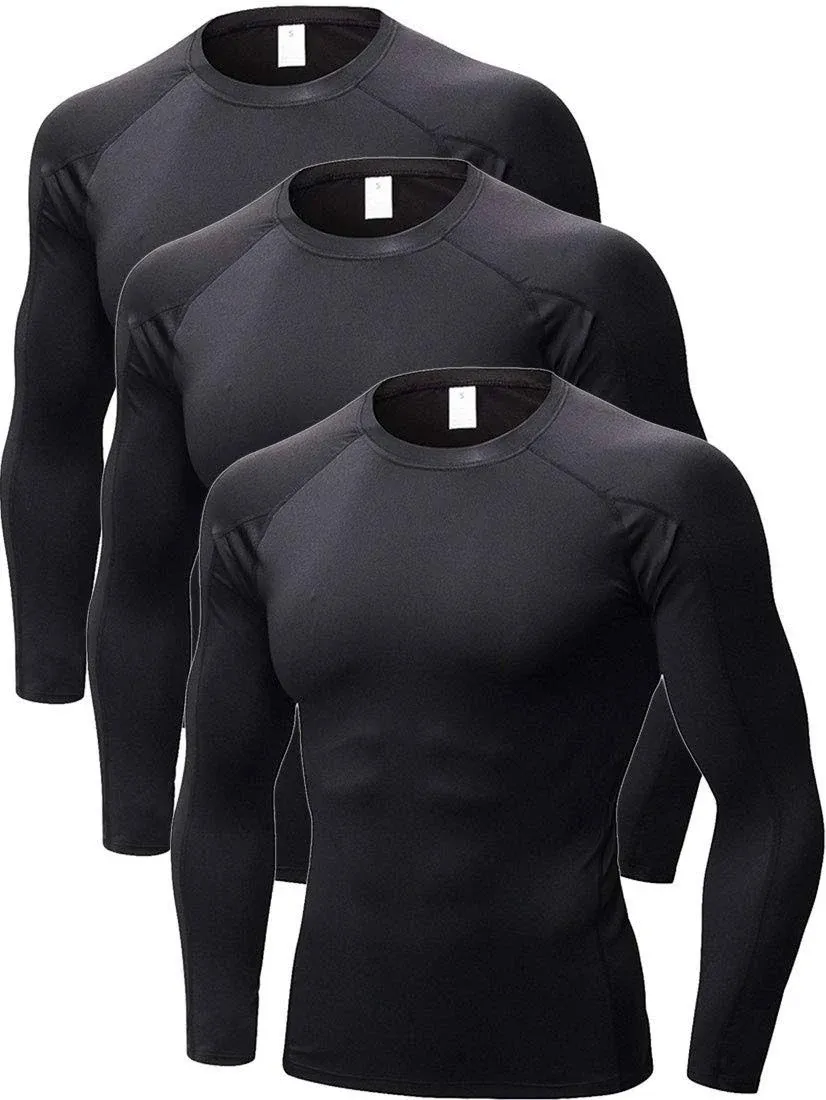 Sanke 3 Pack Long Sleeve Compression Shirts for Men Workout Undershirt Athletic ...