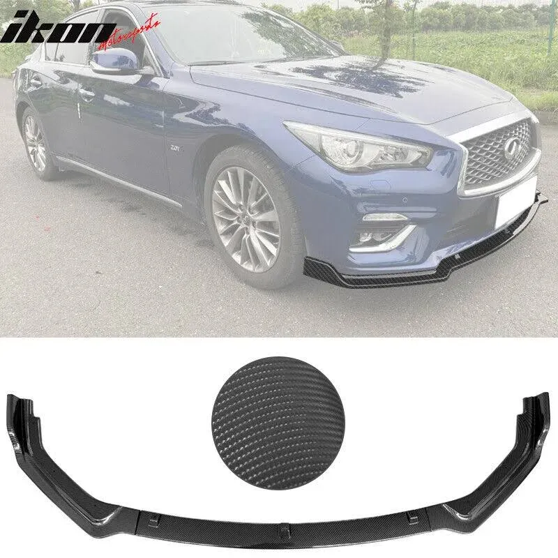 Fits 18-24 Infiniti Q50 Base Carbon Fiber Print PP 3PC Front Bumper Lip Spoiler