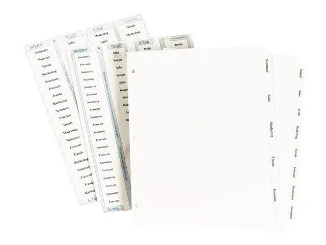 Avery Print & Apply Clear Label Dividers, Index Maker Easy Apply Printable Label Strip, 5 White Tabs (11416)