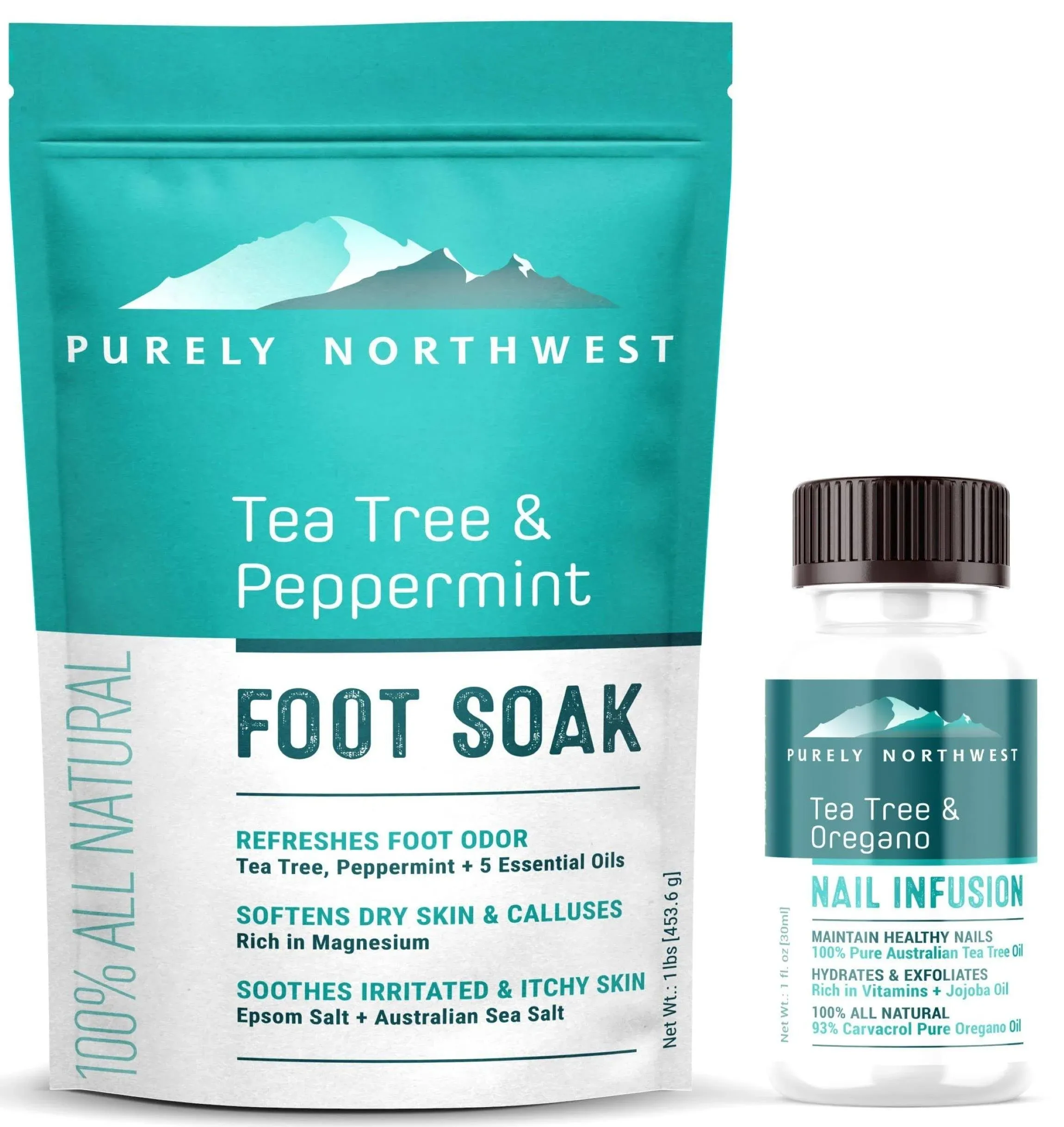 Tea Tree,Peppermint,MSM & Epsom Salt Foot Soak-for Athletes Foot Burning & Itching-Stubborn Foot Odor-Softens Callouses-Soothing for Foot Discomfort-All Natural Made in The USA-Purely Northwest-2 LB