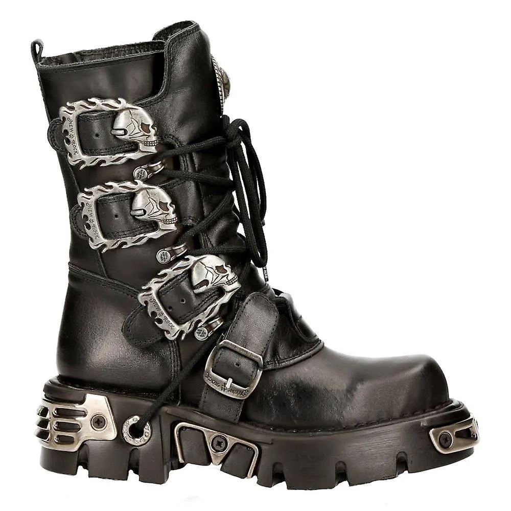 New Rock Boots WALL106-S12 Unisex Metallic Black Leather Platform Gothic Boots