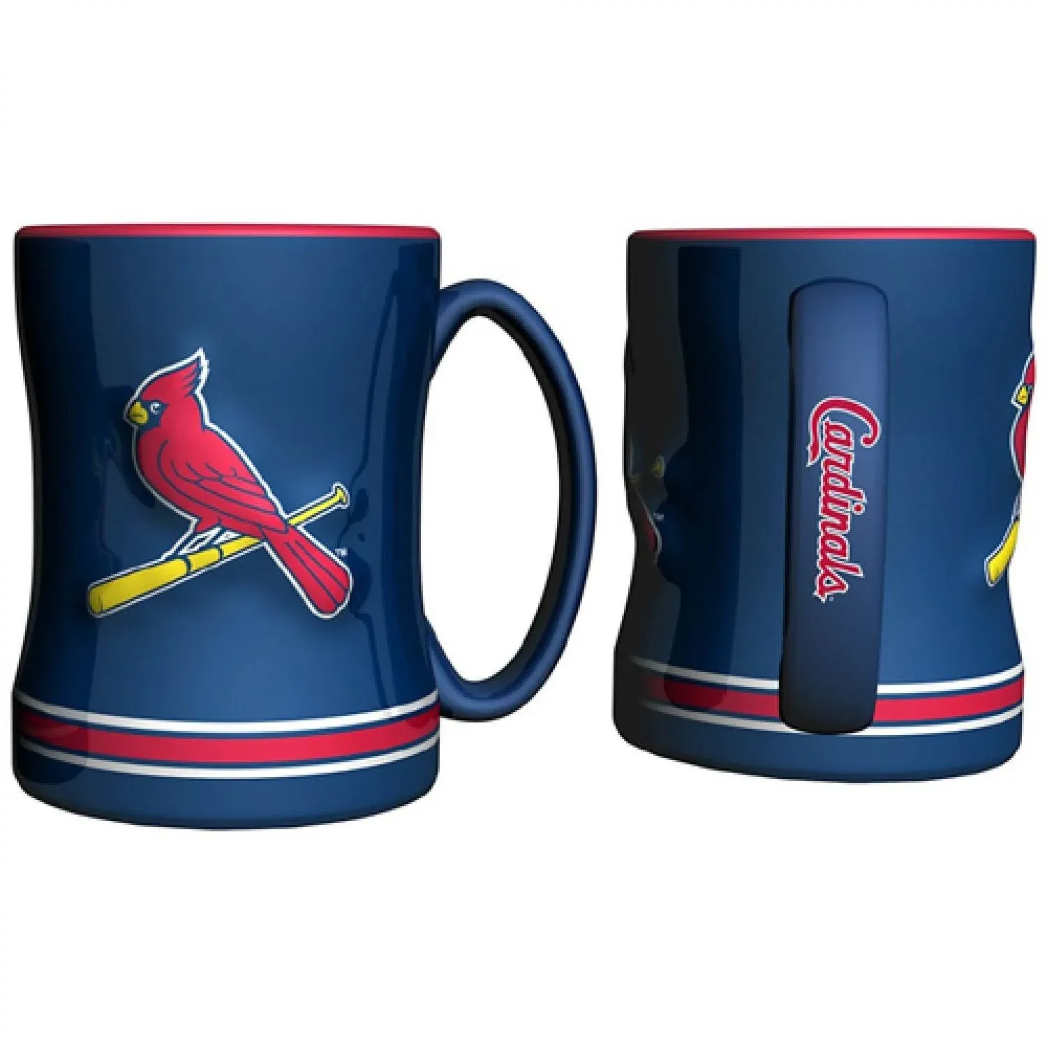 St Louis Cardinals Coffee Mug 14oz Sculpted Relief Blue