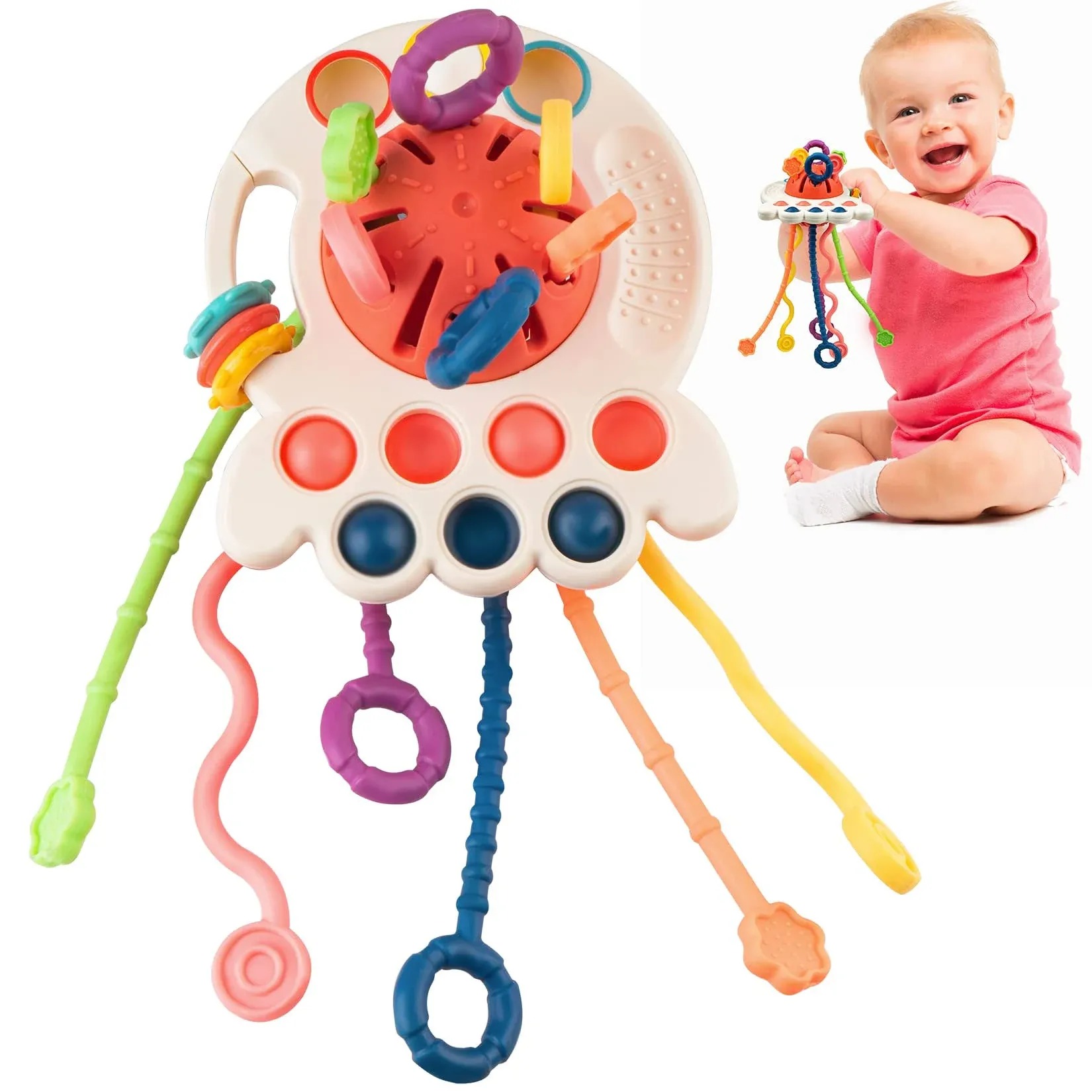 Baby Toys, Montessori Toy for 6-12 12-18 Months Toddler Babies, Sensory Toy, Motor Skills & Pull String Activity for 1 2 3 4 5 6 Years Old Infant Boy Girl Easter Gifts