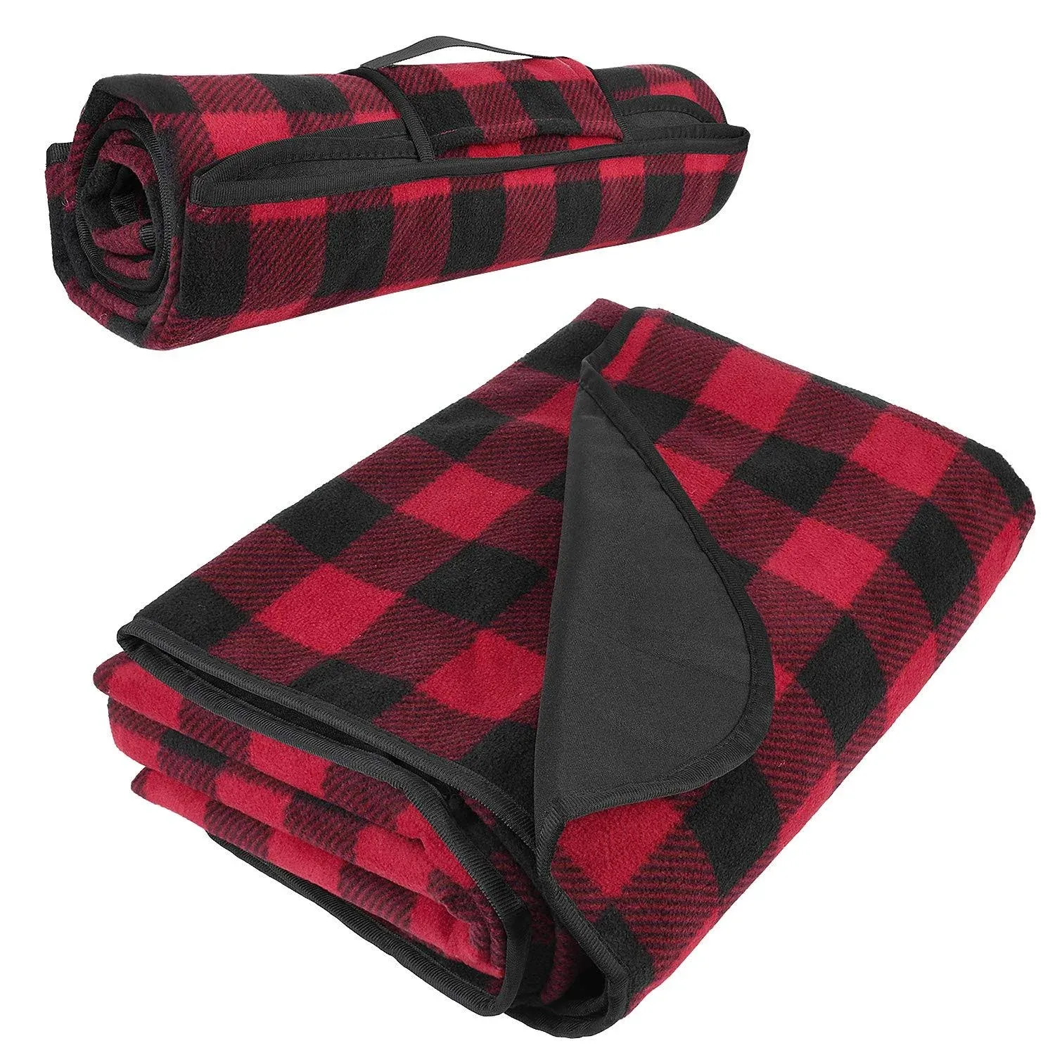 Tirrinia Outdoors Waterproof Camping Blanket,Sherpa Fleece Warm Windproof Soccer Stadium Blanket for Car Football Beach Concerts,59''X 79'', Red-Black Plaid