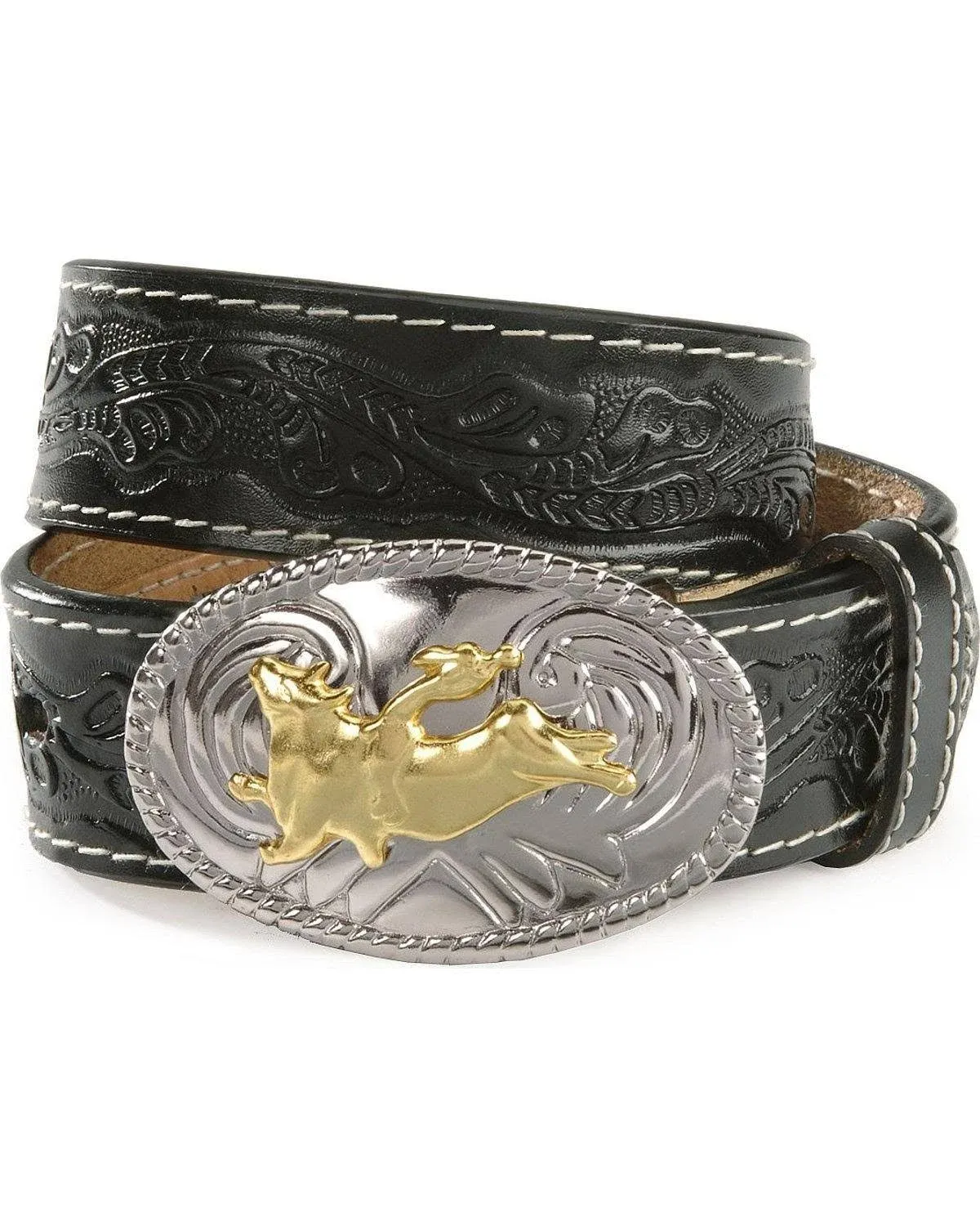 Nocona Boys Belt Black with Bull Rider Buckle