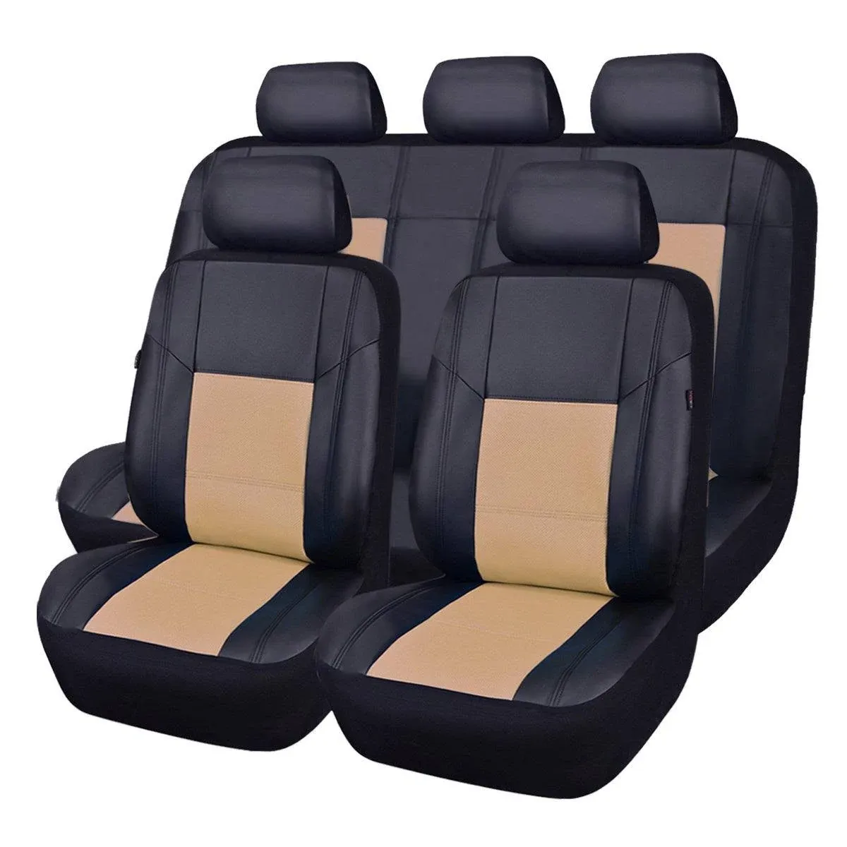 Car Pass Skyline PU Leather Universal Car Seat Covers 11-Piece Beige