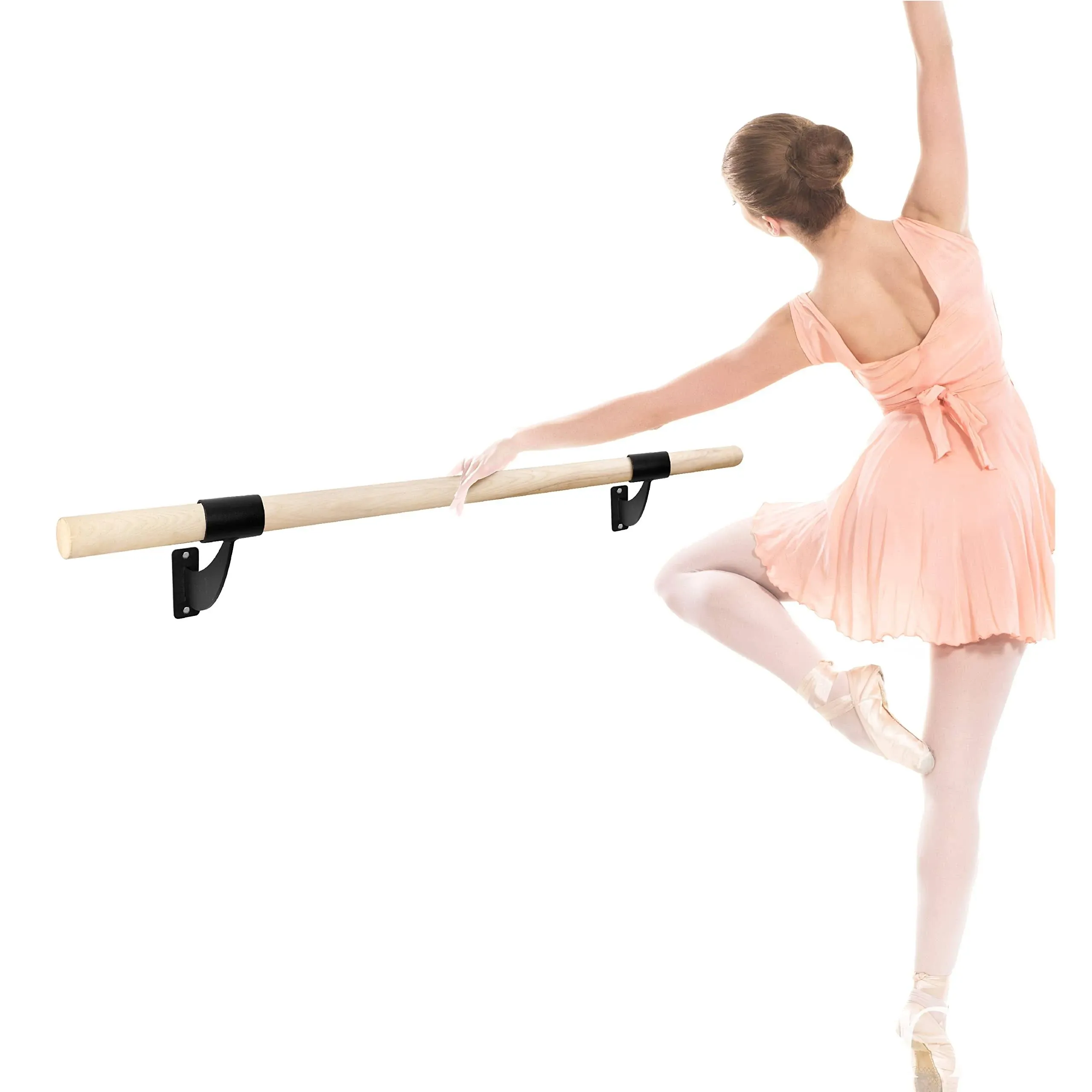 Yes4all Single Bar Wall Mount Ballet Barre, A. Natural Wood, 4 ft