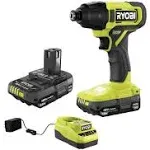 RYOBI ONE+ Kit de destornillador de impacto inalámbrico de 18 V de 1/4 pulgadas con (2) baterías de 1.5 Ah y cargador