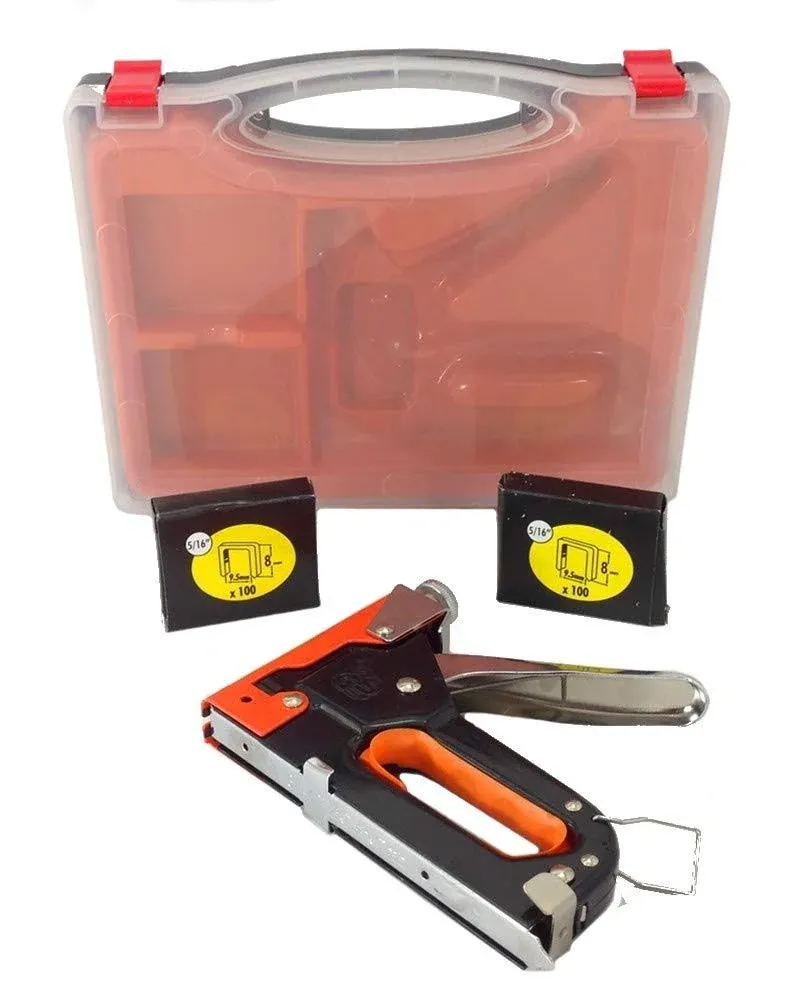 3 Way Stapler Staple Gun Brad Nailer Kit Heavy Duty Upholstery Wood With Case