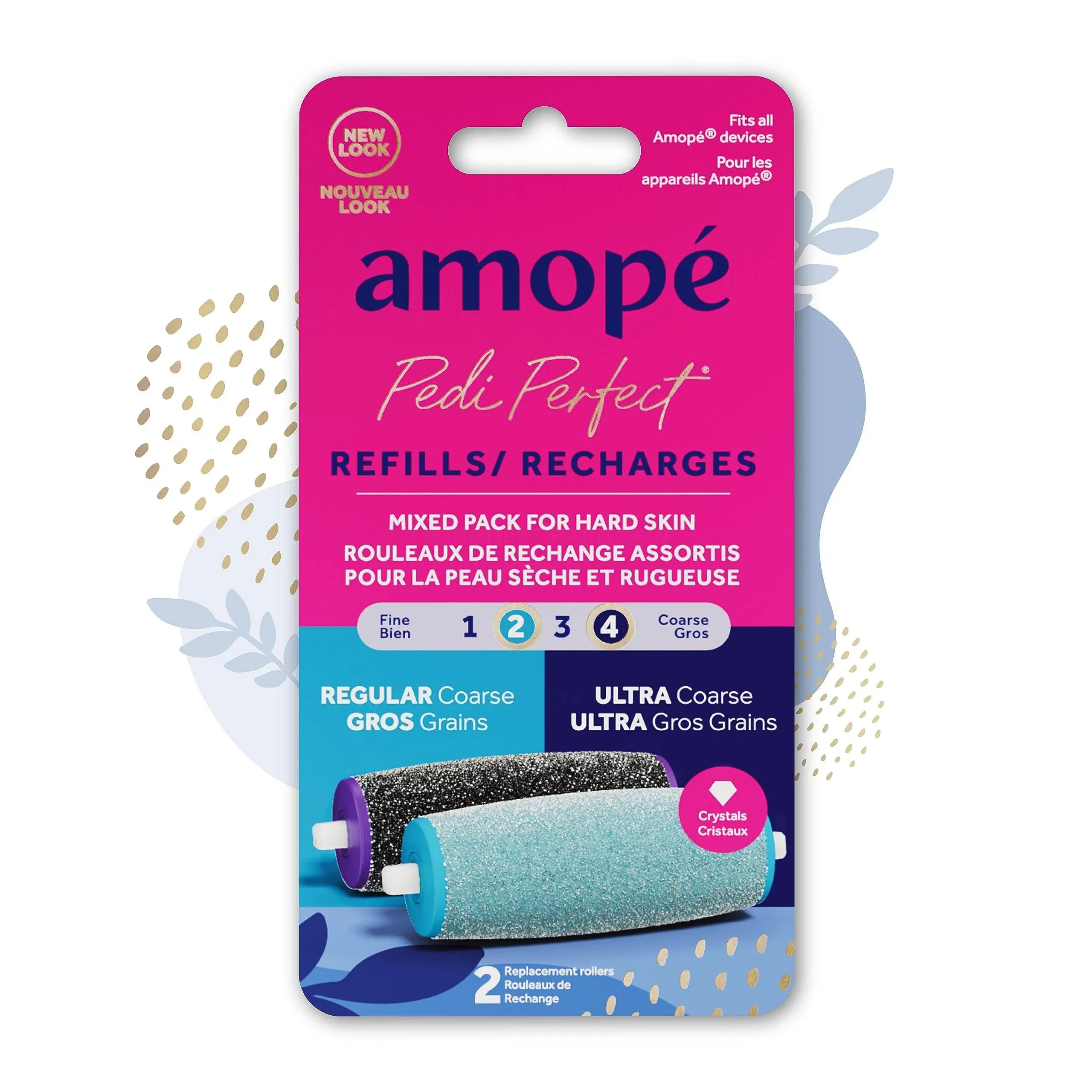 Amope Pedi Perfect 2 Roller Heads w/Diamond Crystals,1 extra Coarse,1 soft touch