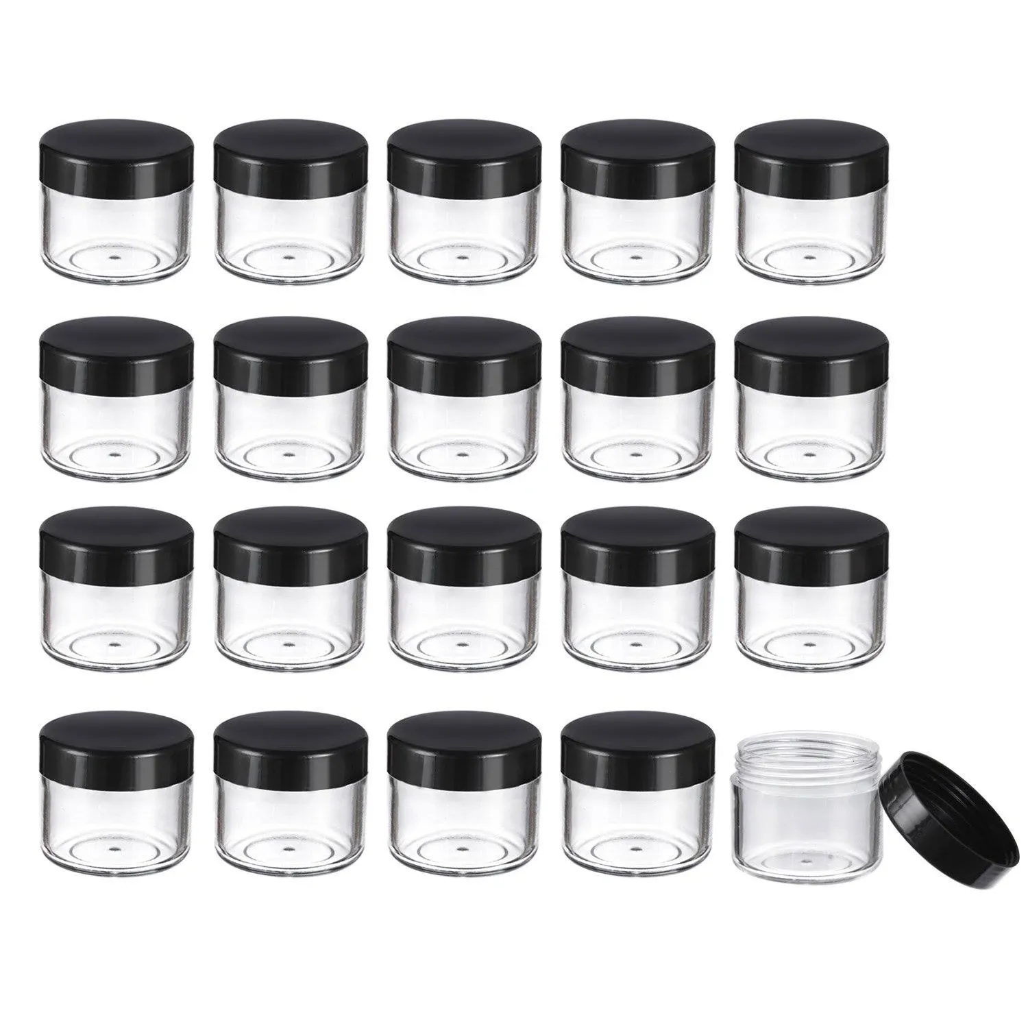 20 Pieces Round Pot Jars Plastic Cosmetic Containers Set with Lid for Liquid Creams Sample, 20 ml/ 0.7 oz (Black Lid)