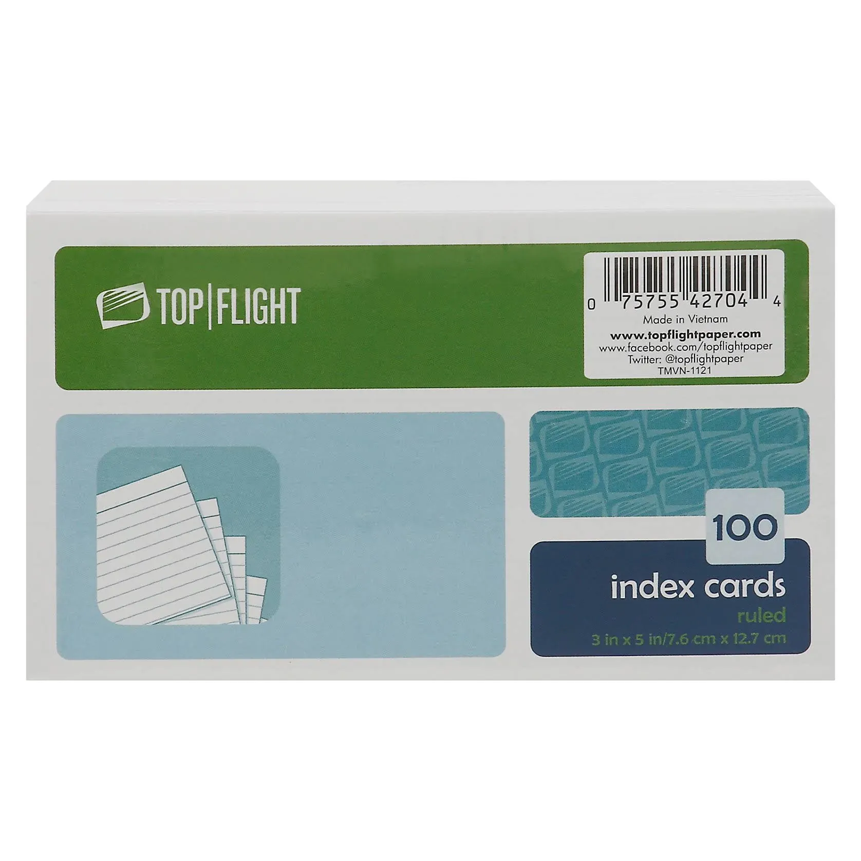 Top Flight Index Cards, Ruled, 3 x 5 Inches, White, 100 Cards per Pack (4630730)