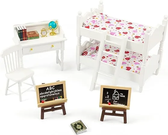 SAMCAMI Miniature Dollhouse Furniture 1 12 Scale - Wooden Dollhouse Bed Set ...