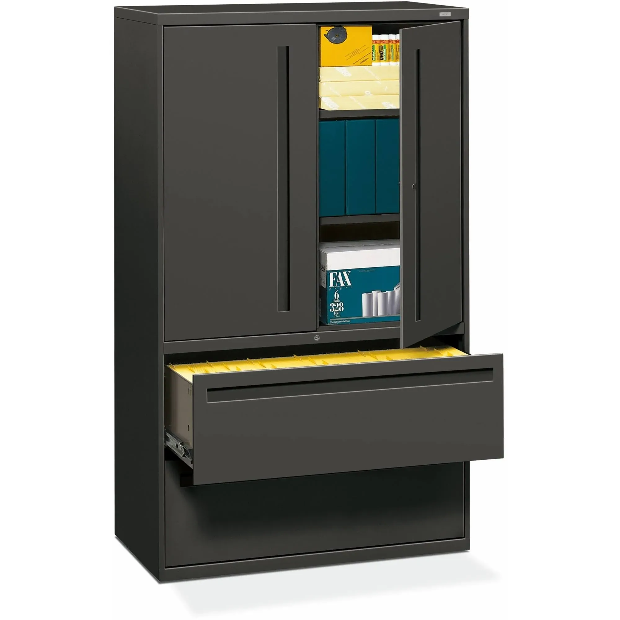 HON 2-Drawer with 3 Shelves Office Filing Cabinet - Brigade 700 Series Lateral File Cabinet, 19.25"D, Charcoal (H795)