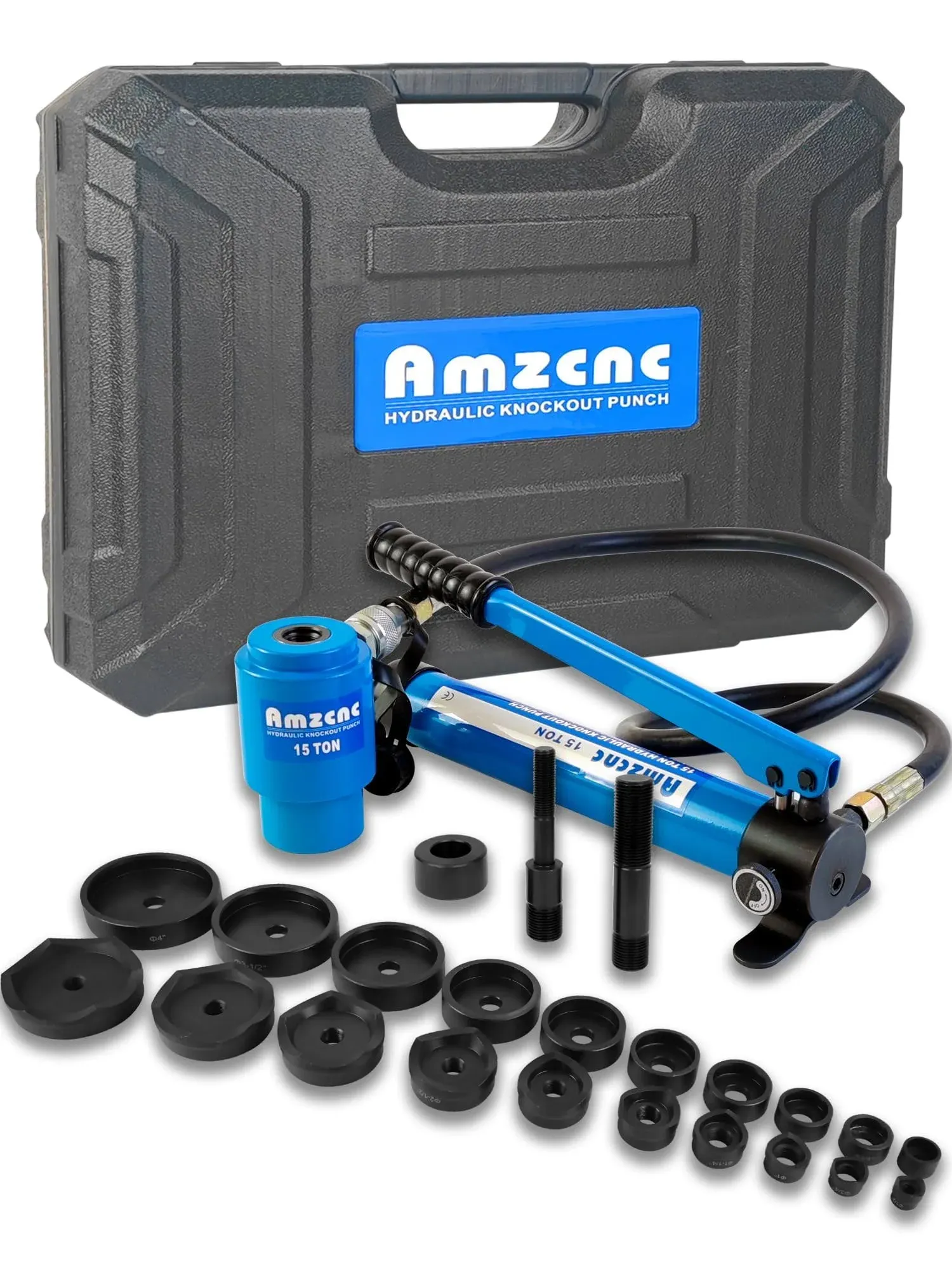 AMZCNC 15 Ton 1/2 Inch to 4 Inch Hydraulic Knockout Punch Driver Tool Kit wit...