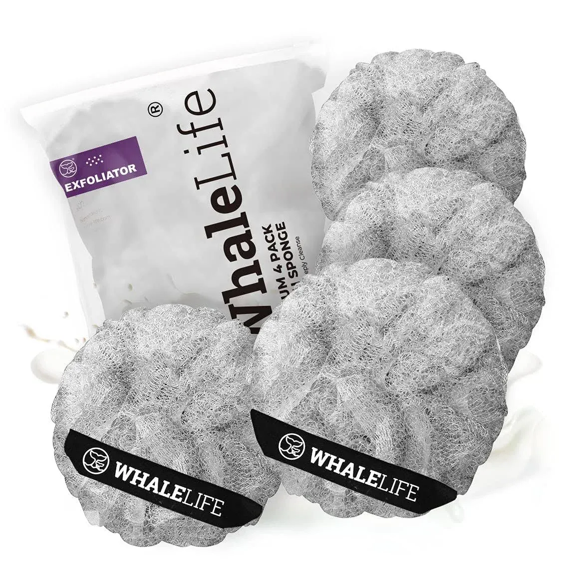 Loofah Sponge Bath Sponge for Women Men 4 Pack (Gray Rough Surface)