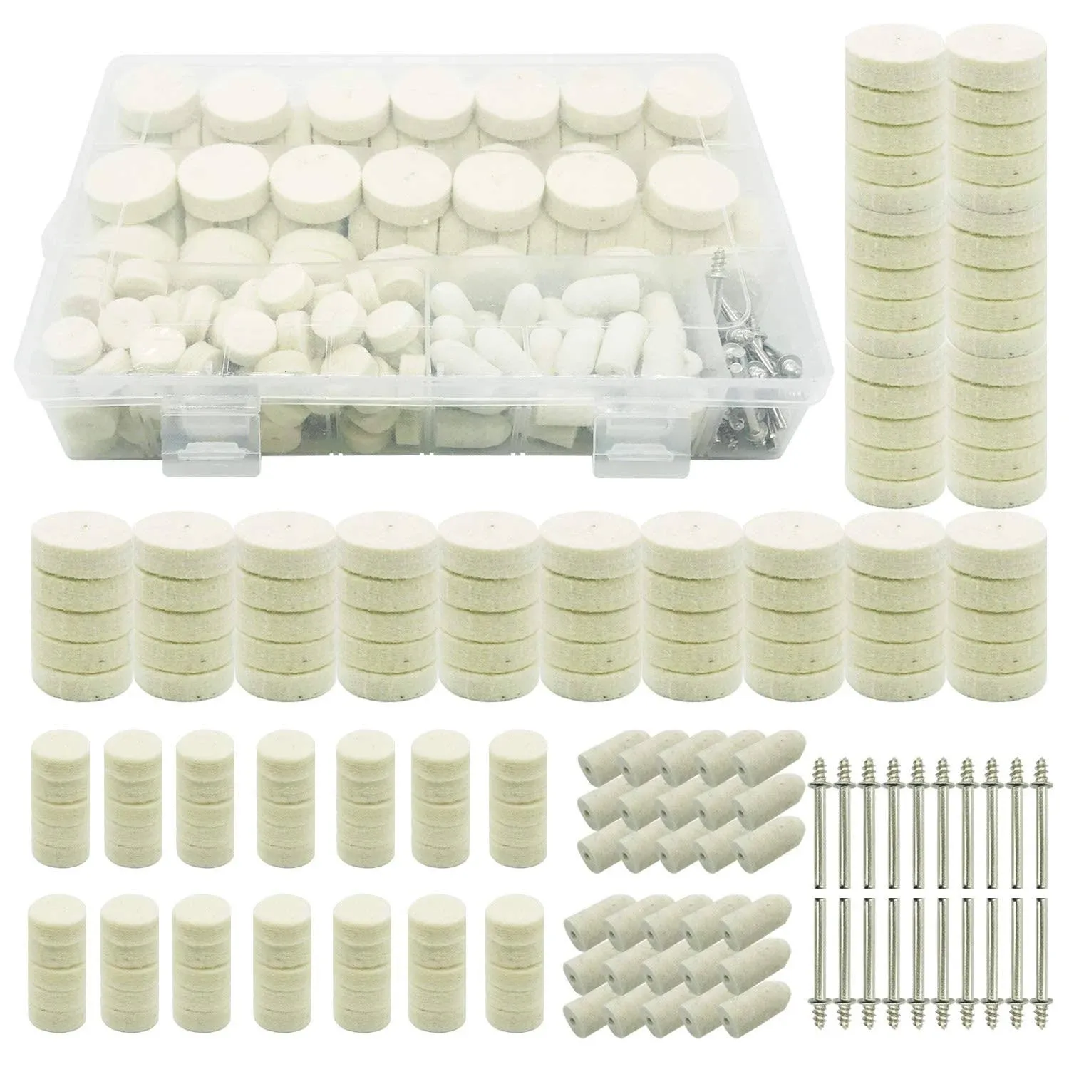 Woohome 200 Pcs Polishing Bits Kit 3 Style Polishing Buffing Wheels Wool Felt Soft Felt Polishing Pad Set Wool Felt Mandrel