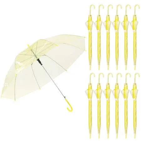 Toptie 12 Packs Transparent Yellow Stick Umbrellas Wedding, Auto Open and Windproof, Bulk Sale Umbrellas, Adult Unisex, Size: One Size