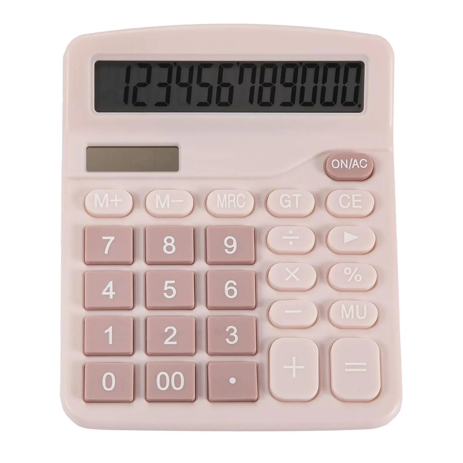 Upgraded calculator, 12-bit solar battery office calculator with large LCD display, large induction buttons, dual power desktop calculator for office, home, school (Solar Pink)