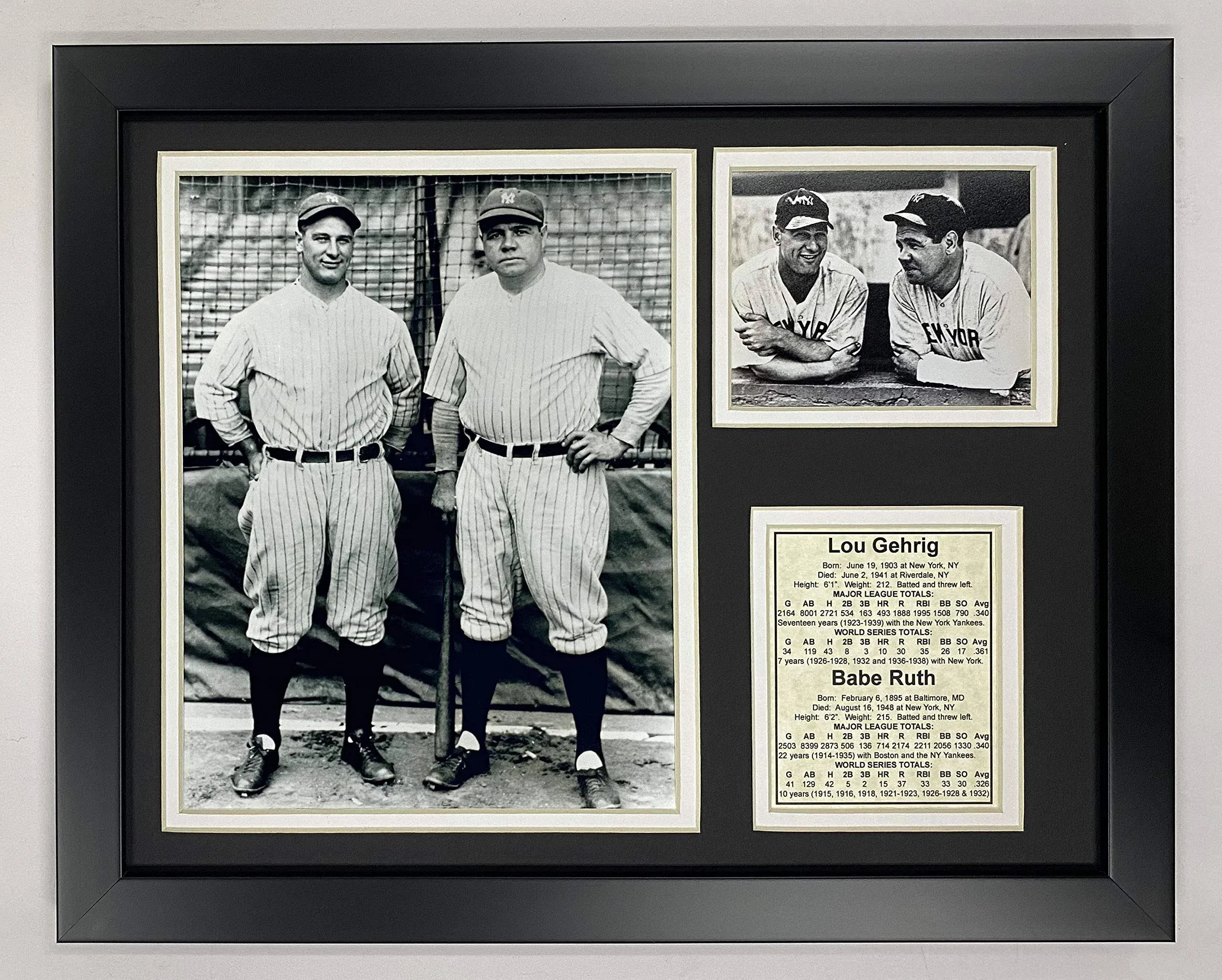 Legends Never Die New York Yankees Lou Gehrig and Babe Ruth Framed Photo Collage, Bats, 11x14-Inch