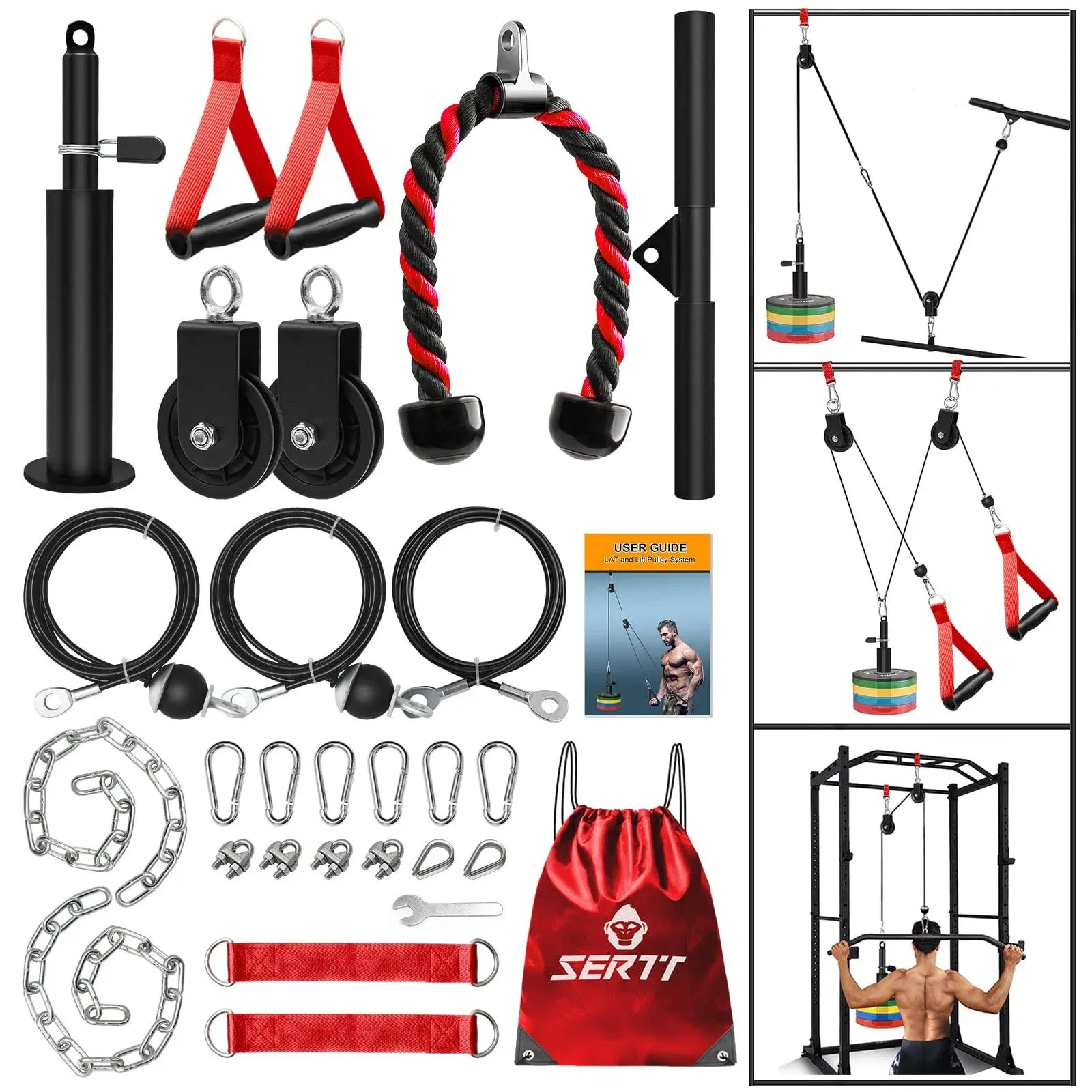 Weight Cable Pulley System Gym, Upgraded Cable Pulley Attachments for Gym LAT Pull Down, Biceps Curl, Tricep, Arm Workouts - Weight Pulley System Home Gym Add On Equipment