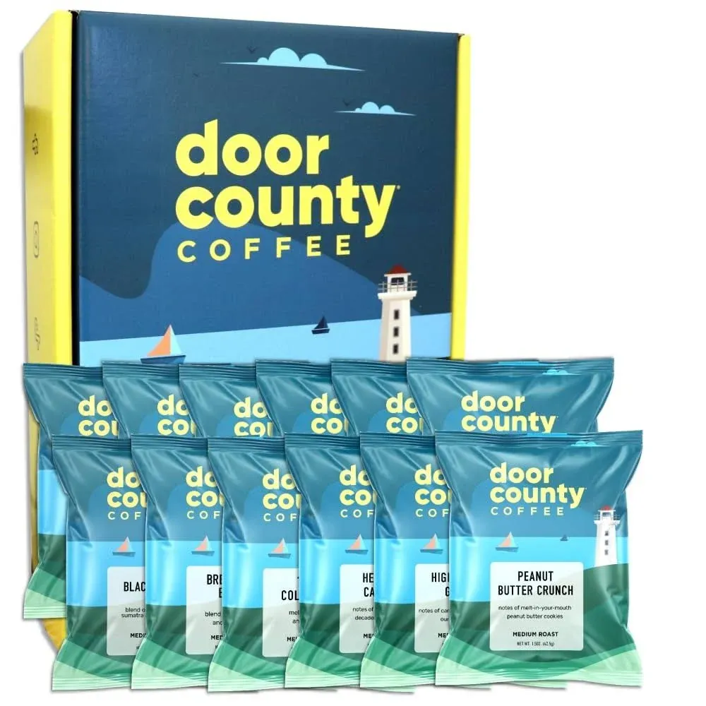 Door County Coffee Best Sellers, Flavored & Non-Flavored Coffee Variety,12-Pack