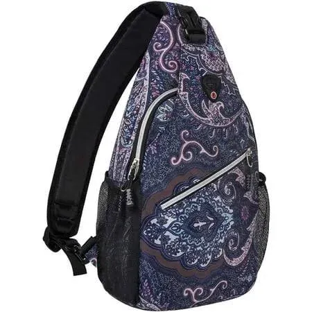 Mosiso Sling Backpack Outdoor Causal Daypacks Pattern Rope Crossbody Shoulder Bag for Travel Hiking, Navy Blue Base Totem Texture