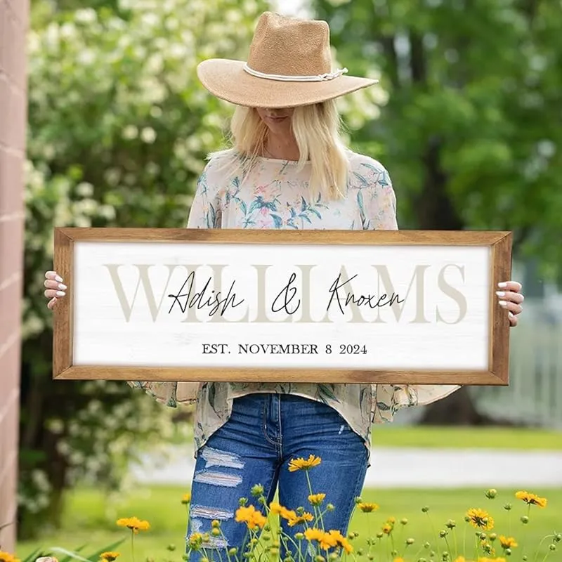 Wedding Gifts for Couples 2024 | Bridal Shower Gift | Anniversary Gift | Engagement Gifts | Custom Wood Sign | Personalized Framed Family Name Sign for Home Decor Wall