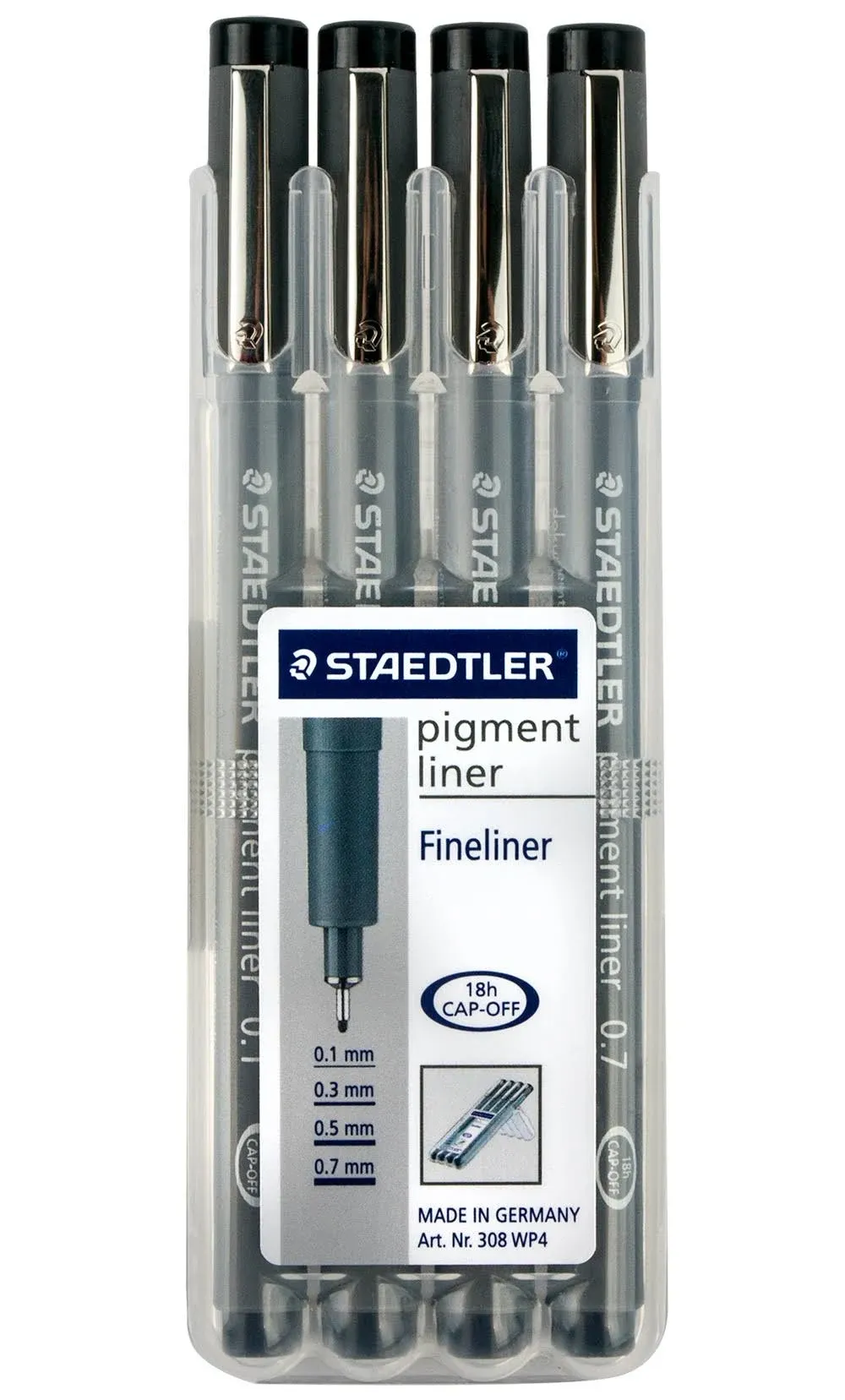 Staedtler Pigment Liner Fineliner Pens with Assorted Line Width - Black, Set of 