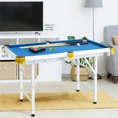 Costway 47'' Folding Billiard Table Pool Game Table for Kids with Cues & Chalk & Brush - Blue