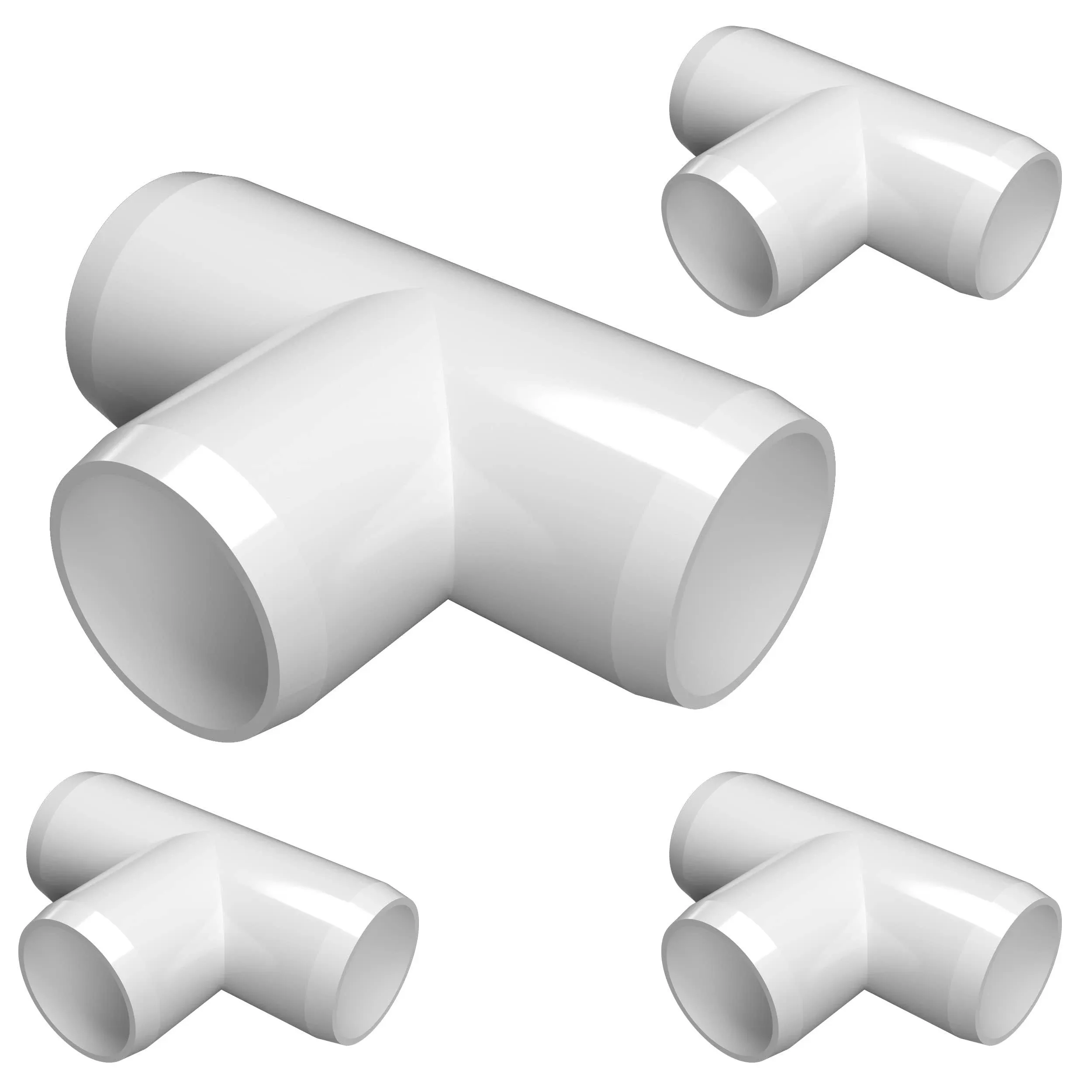 1&#034; PVC Tee Fitting, White (4-PK) FORMUFIT Furniture Grade, Made in USA