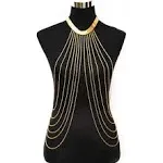 Yomiie Body Chain Layered Gold Tassels Necklace Fashion Jewelry Belly Waist Bra ...