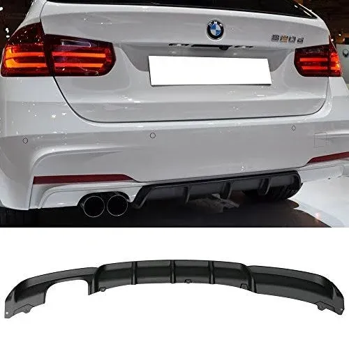 Ikon Motorsports Compatible with 12-18 BMW F30 MT M Sport Rear Bumper Diffuser Twin Muffler Single Out, Beige