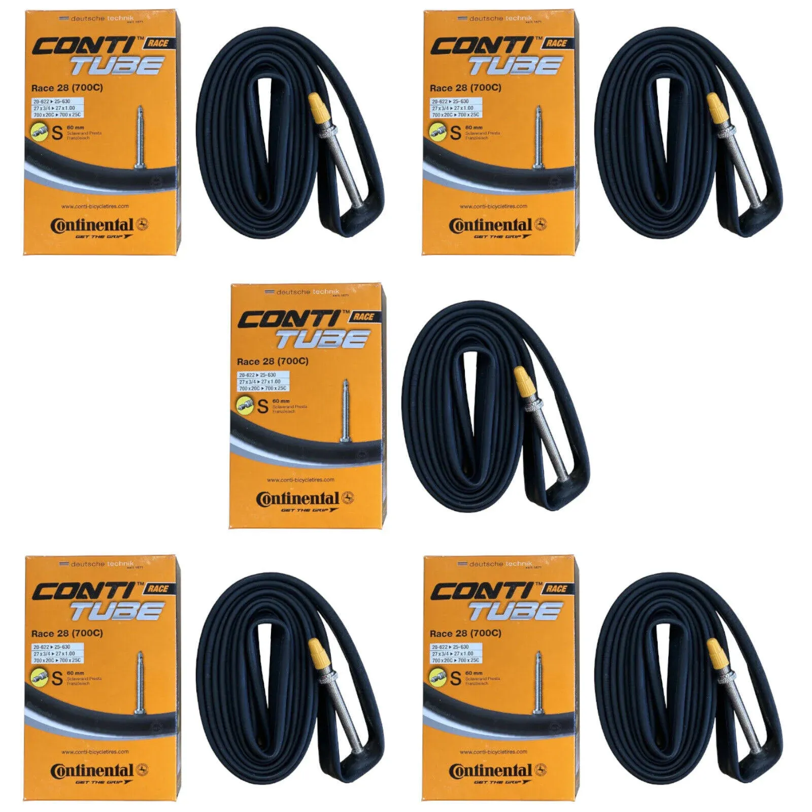 Continental Race 28 700c x 18-25 Bike Tubes (5 Pack) - 60mm Presta Valve